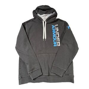 Under Armour Hoodie Mens Small Black Blue Graphic Print Retro‎ Y2K Sweatshirt